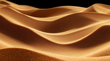 Sunlight caresses the undulating curves of golden sand, creating intricate patterns shaped by gentle winds. This tranquil moment captures nature's artistry at play.の素材