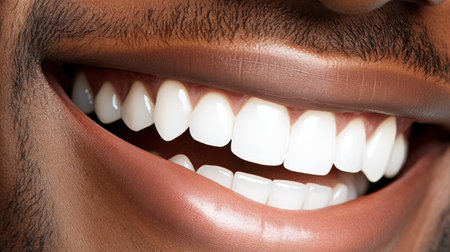 A close-up of a joyful individual showcasing a bright, captivating smile in the warmth of a sunny afternoon at a lively outdoor event, radiating positivity and happiness.の素材