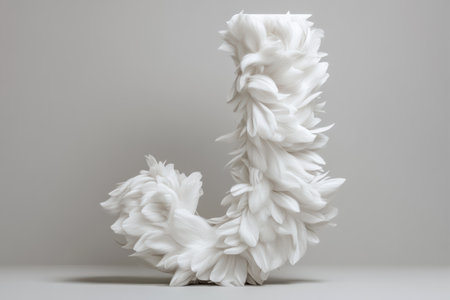 A fluffy letter J stands elevated against a smooth background, showcasing a beautiful blend of warm and cool tones. The soft texture and professional lighting create depth and appeal.の素材