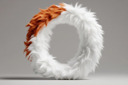 A voluminous letter O showcases a delightful fur texture in a blend of warm and cool tones, elevated against a neutral background. Perfect for modern branding and typography projects.の素材