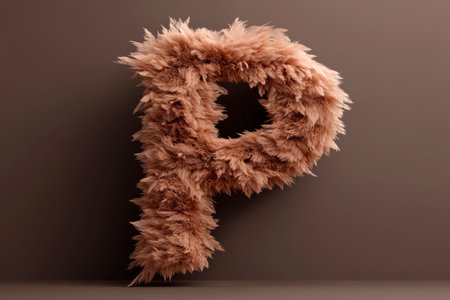 Featuring a voluminous letter P, this design showcases a unique soft fur texture with vibrant gradients. Elevated against a neutral background, the lighting beautifully enhances its depth and detail.の素材