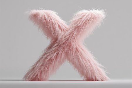 This fluffy letter X showcases a soft fur texture, blending warm and cool tones. Enhanced by studio lighting, it stands elegantly against a neutral background, perfect for branding.の素材