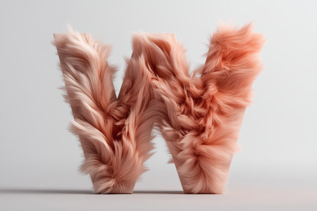 The fluffy letter W stands elevated with a rich fur texture that blends warm and cool hues.の素材