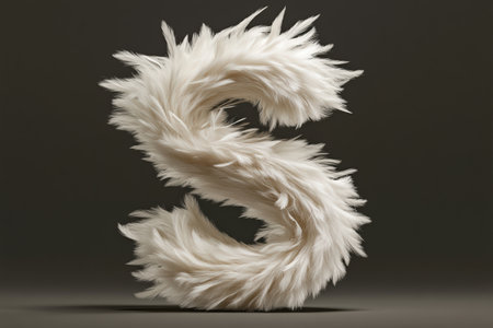 A fluffy, voluminous letter S stands out with a soft fur texture and a vibrant gradient. Elevated against a neutral background, the professional lighting enhances its unique design qualities.の素材
