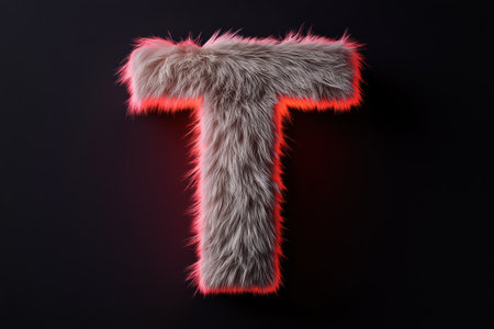 A unique letter T showcases a fluffy texture with a vibrant gradient of warm and cool tones, beautifully illuminated against a smooth background, perfect for innovative branding or art.の素材