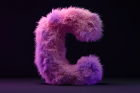 Soft and voluminous letter C crafted with a luxurious fur texture features a stunning gradient of warm and cool tones, creating a unique and eye-catching design element. Perfect for branding.の素材