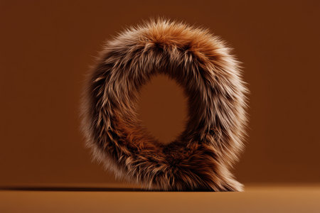 The unique letter Q is designed with a fluffy fur texture and a vibrant gradient, creating depth and warmth against a neutral background. Perfect for modern branding and typography art.の素材