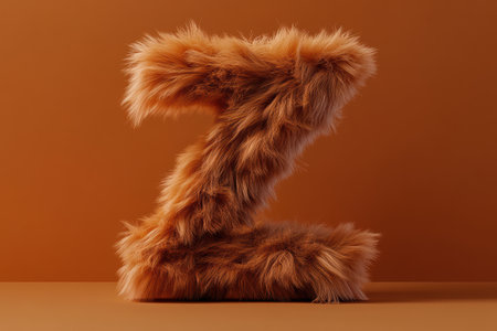 A fluffy, voluminous letter Z showcases a soft fur texture with a gradient of warm and cool tones.の素材