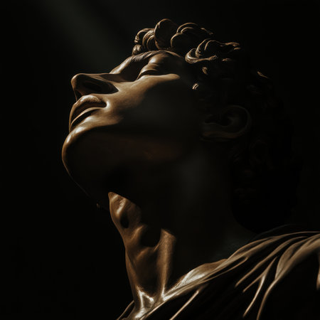 Intricate details of Ignacio Zaragoza's bronze statue are highlighted by soft sunlight. The elegant presence of the sculpture evokes a sense of reverence against a calm backdrop.の素材