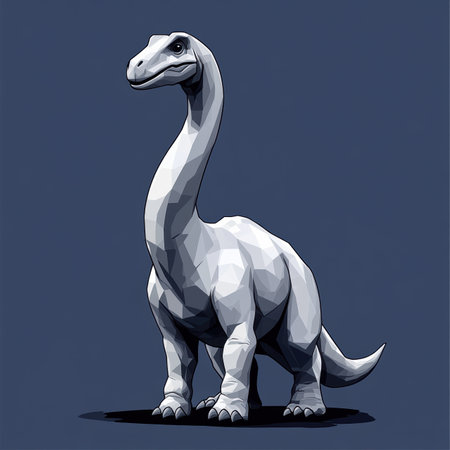 A unique representation of a brachiosaurus designed with clean geometric polygons, showcasing its long neck reaching upward.の素材
