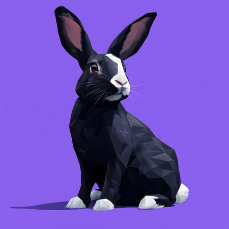 A charming rabbit sits gracefully with tall ears crafted from clean geometric shapes. The minimalist design captures attention, showcasing a playful yet elegant nature.の素材