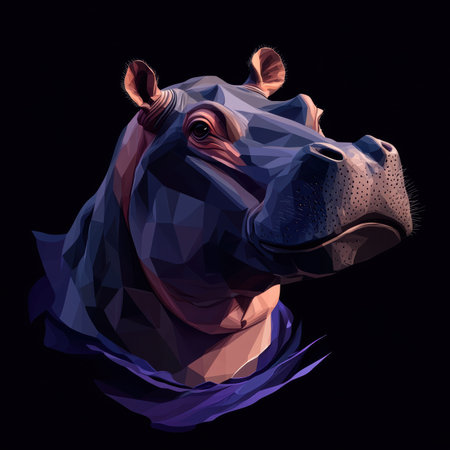 A captivating depiction of a hippopotamus emerging from water, designed with simple geometric shapes. The modern aesthetic includes clean lines that evoke sophistication and creativity.の素材