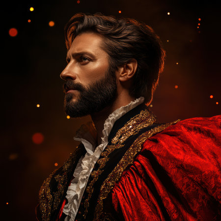 A Spanish matador stands proudly, adorned in an intricate traje de luces.の素材