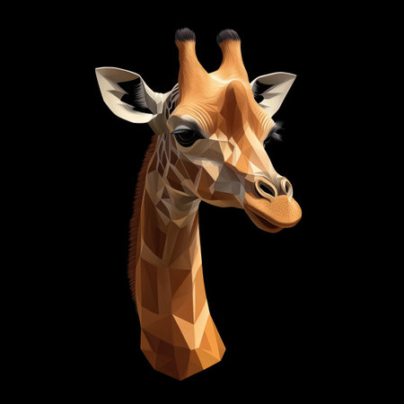 Stylized polygon giraffe head illustration in warm tones against dark backgroundの素材