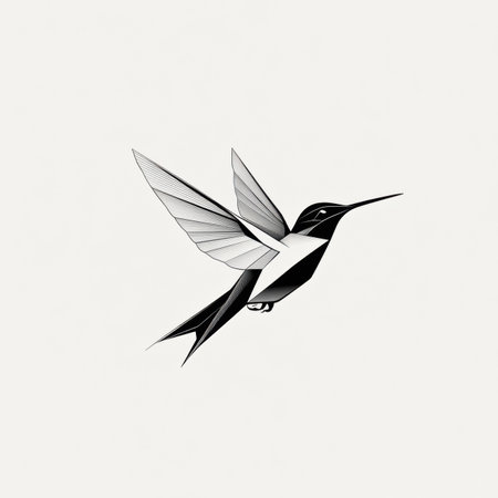 A striking illustration showcases a hummingbird in flight, wings elegantly outspread. Crafted with geometric precision and minimal detailing, the design embodies grace and artistic flair.の素材