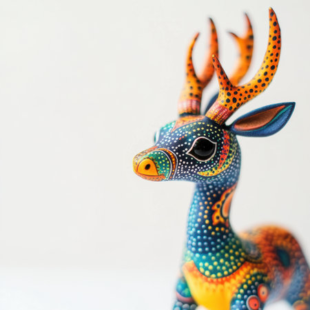 A traditional Mexican alebrije captivates with its intricate patterns and lively colors, highlighted against a pristine white background, showcasing phenomenal craftsmanship and creativity.の素材