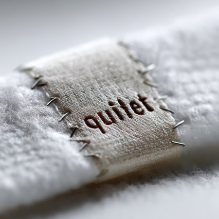 A close-up reveals a carefully stitched wound on artificial skin, where the word quiet is embedded along the scar line.の素材