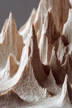 Tiny peaks rise gracefully, shaped by gentle winds, creating a stunning natural landscape bathed in soft light.の素材