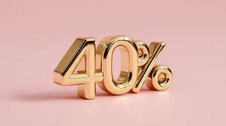Large golden numbers show a 40% discount against a soft pink backdrop, celebrating a festive sale occasion.の素材