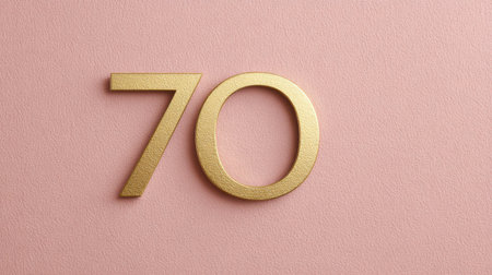 A stylish golden number 70 rests on a soft pink background, symbolizing a special birthday celebration. This vibrant display adds charm and elegance.の素材