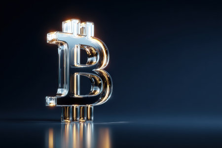 A radiant bitcoin symbol shines in golden hues, capturing the essence of cryptocurrency and its emerging influence on finance.の素材