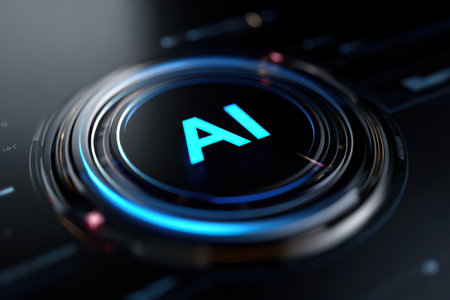 A vibrant representation of artificial intelligence showcasing a sleek design. The glowing letters draw attention in a modern context.の素材