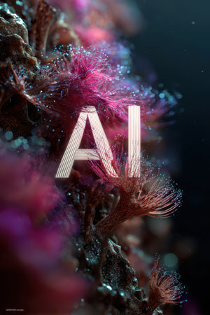 Beneath the waves, vibrant aquatic plants blend with illuminated letters, showcasing nature's beauty and creativity.の素材