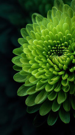A close-up of a beautiful green flower reveals its mesmerizing layers of petals, creating a peaceful and calming atmosphere.の素材