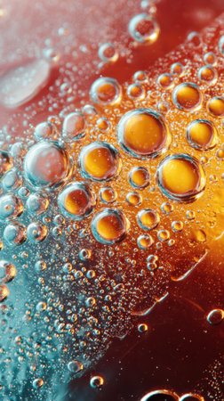 Bright and colorful bubbles float gracefully in a shimmering liquid, creating a mesmerizing visual display.の素材