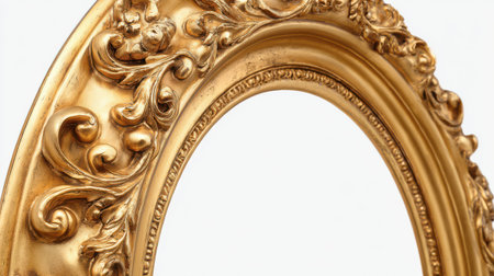 An intricately designed golden frame showcases elaborate patterns and curves, highlighting classic artistry and rich detail, inviting admiration.の素材