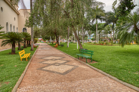 Cassilandia, Mato Grosso do Sul, Brazil - 12 21 2020: Sao Jose Square in the center of Cassilandiaのeditorial素材