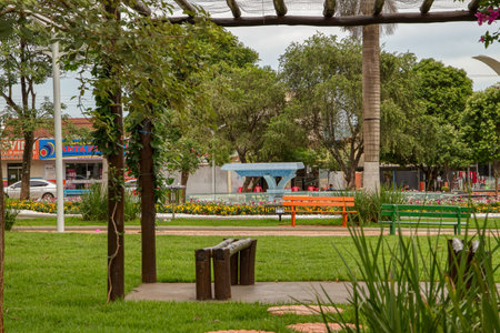 Cassilandia, Mato Grosso do Sul, Brazil - 12 21 2020: Sao Jose Square fountain in the center of Cassilandiaのeditorial素材