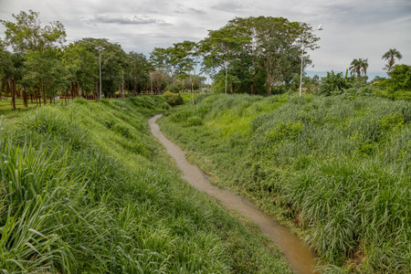 Cassilandia, Mato Grosso do Sul, Brazil - 12 21 2020: Cedro Creek passing through the city of Cassilandiaのeditorial素材