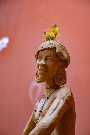 Goiania, Goias, Brazil - 02 01 2019: Small sculpture of human figure in the public museum Goiano...