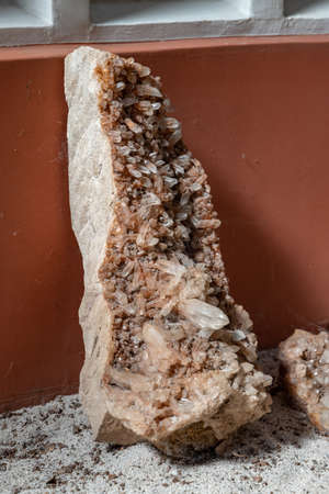 Goiania, Goias, Brazil - 02 01 2019: Druze containing quartz crystals in the public museum Goiano Teacher Zoroastro Artiagaのeditorial素材