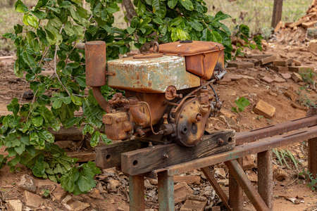 old rusty b9 diesel engine for pumping waterの写真素材