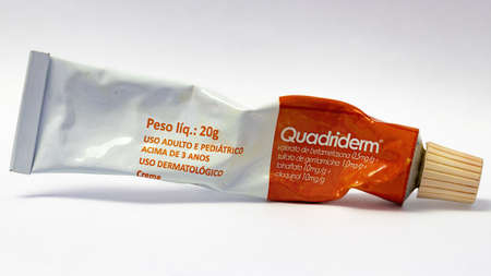 Cassilandia, Mato Grosso do Sul, Brazil - 11 20 2021: tube in portuguese of quadriderm demartological cream ointmentのeditorial素材