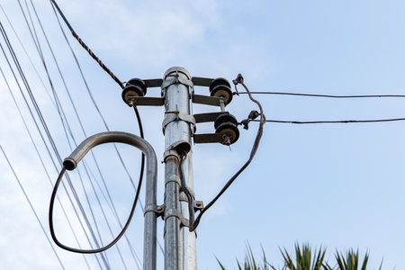 residential single-phase electrical consumption register metal poleの写真素材