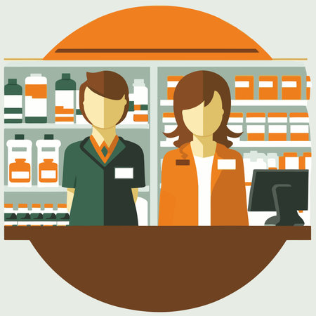 Minimalist illustration of a pharmacist person working in a drugstoreのイラスト素材