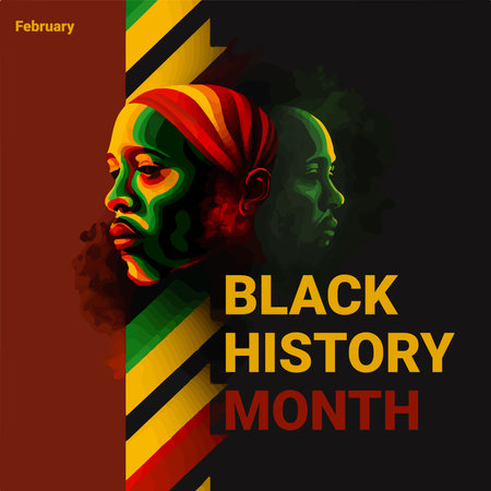Poster template for social media illustrating black history month in pan african colors 3d modeling face later vectorizedのイラスト素材