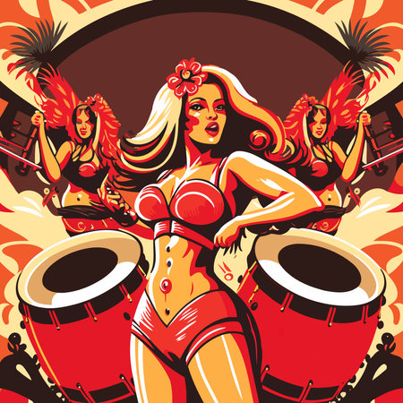 Illustration of a costumed fictional character representing a fictional samba school at the Brazilian carnivalのイラスト素材