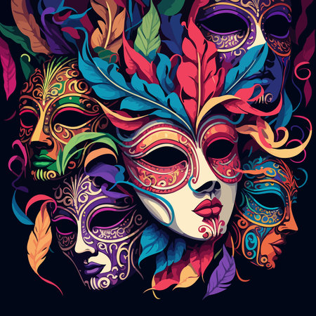 Vector illustration of an ornate colorful venetian mask in carnival visual styleのイラスト素材