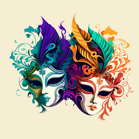 Vector illustration of an ornate colorful venetian mask in carnival visual styleのイラスト素材