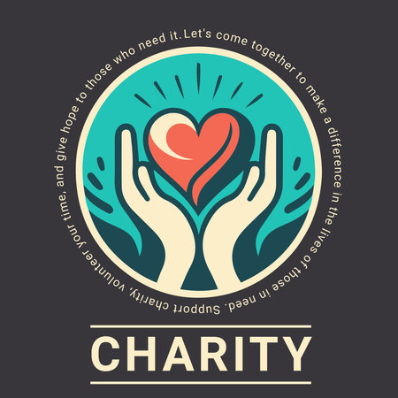 Charity logo flat template two open hands with a heart in the middle inside a circle and textのイラスト素材
