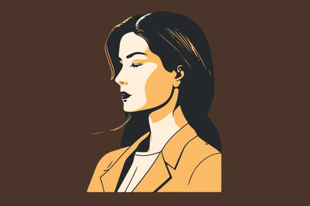 portrait of a beautiful young woman, vector illustration in retro styleのイラスト素材
