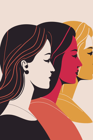 illustration of a group of adult women illustrating international women's day with fictional characters not based on real modelsのイラスト素材