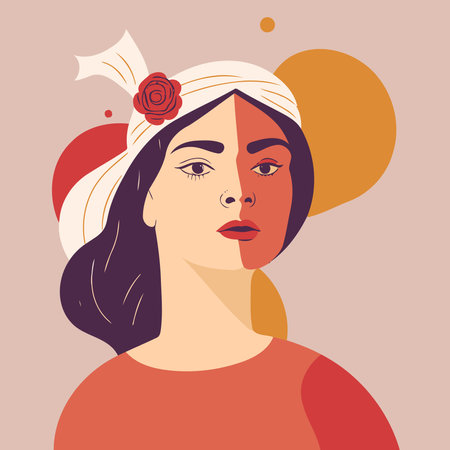 Illustration of adult woman illustrating international women's day with fictional character not based on real modelのイラスト素材