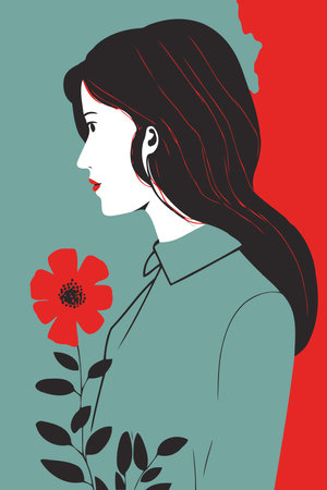 Illustration of adult woman illustrating international women's day with fictional character not based on real modelのイラスト素材