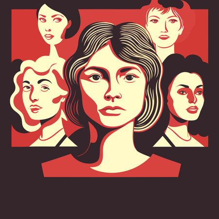 illustration of a group of adult women illustrating international women's day with fictional characters not based on real modelsのイラスト素材