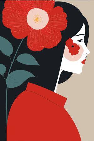 Illustration of adult woman illustrating international women's day with fictional character not based on real modelのイラスト素材